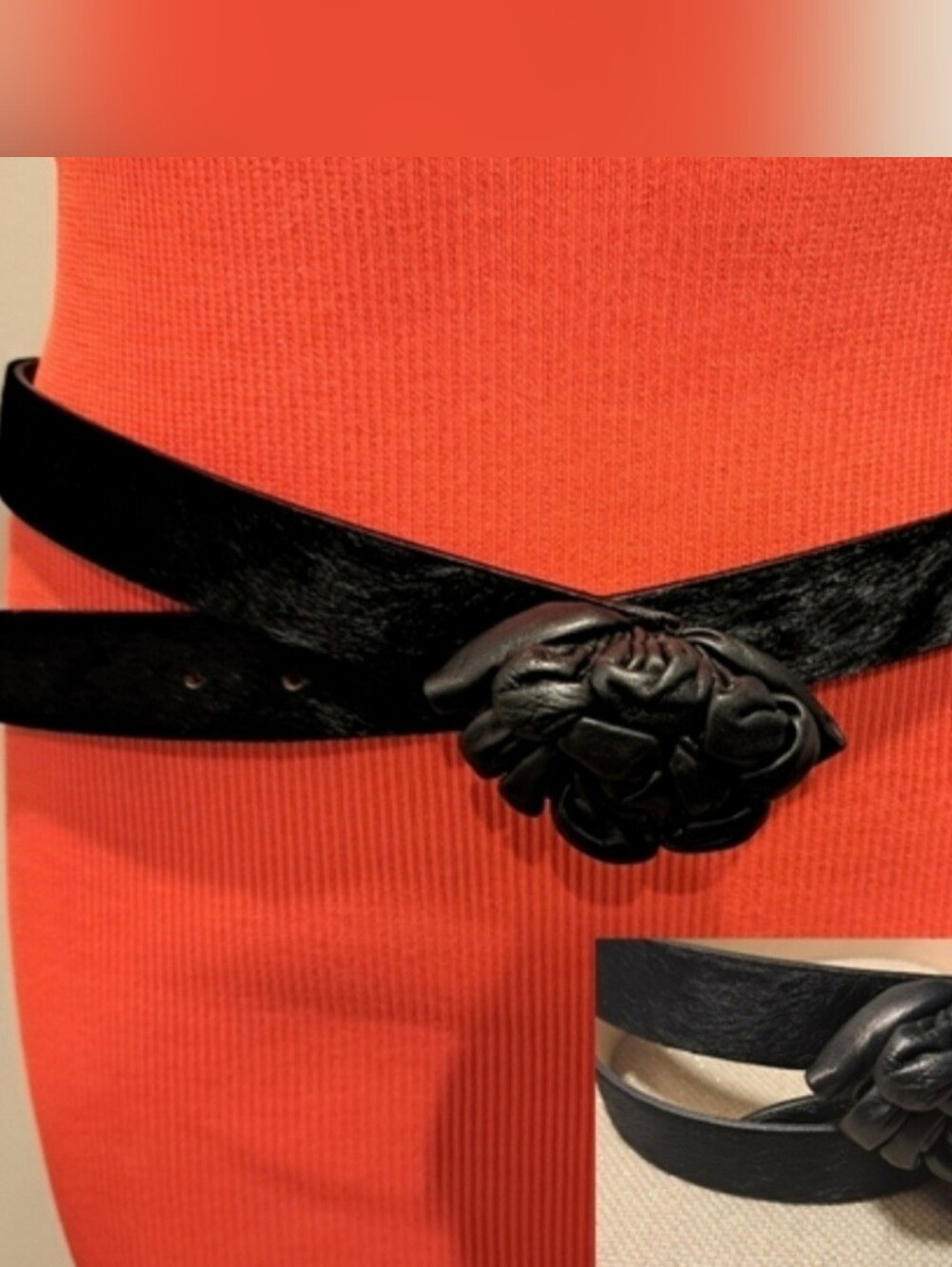 Garuglieri Black Calf Hair/ Leather Belt